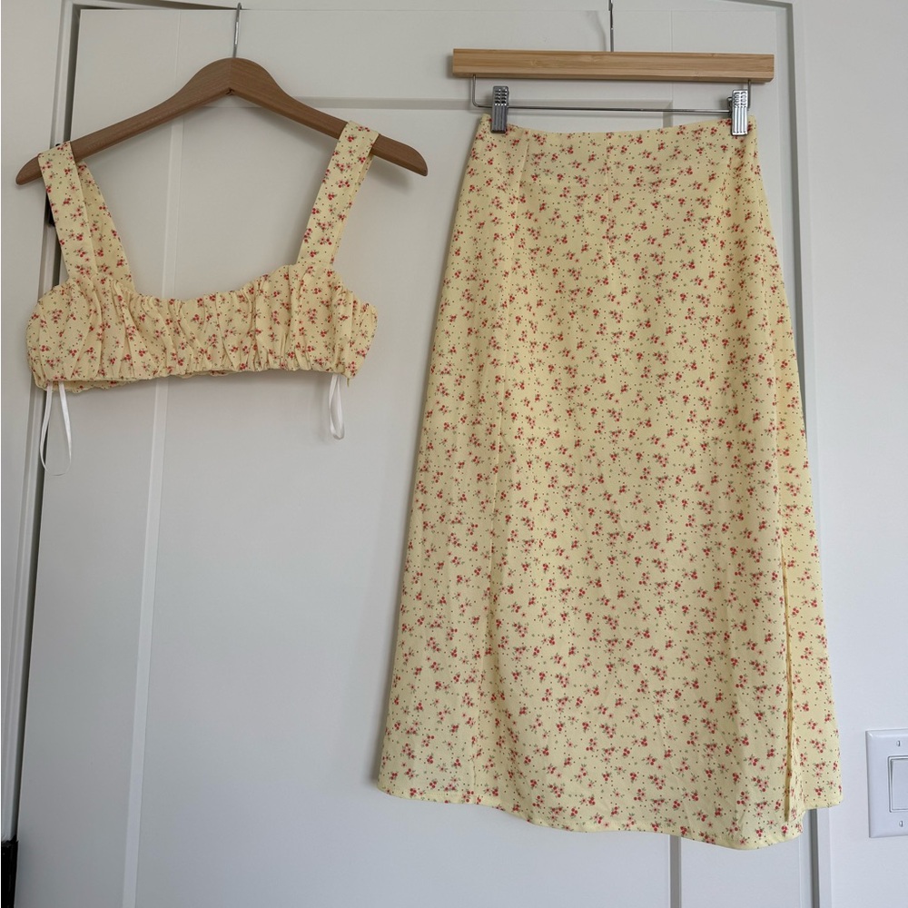Princess Polly Yellow Floral Midi Skirt with Matching Top